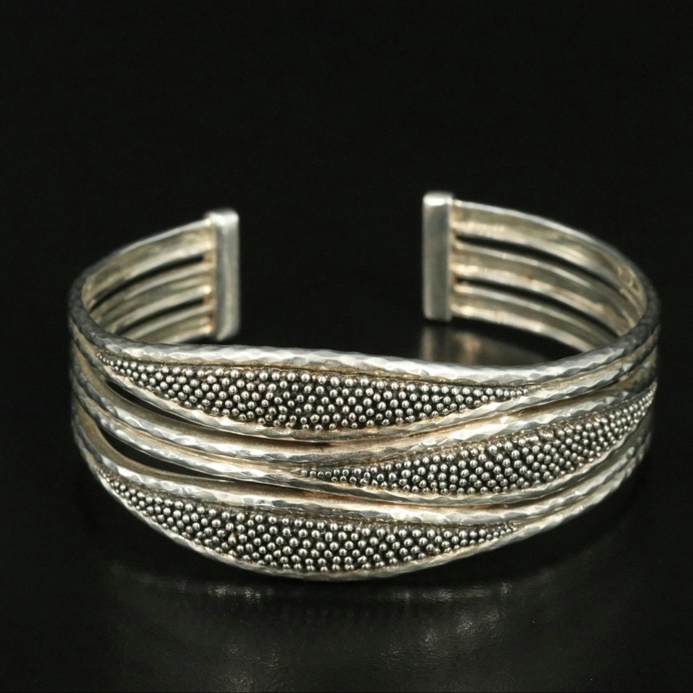Michael Dawkins Silver Textured Wave Bracelet